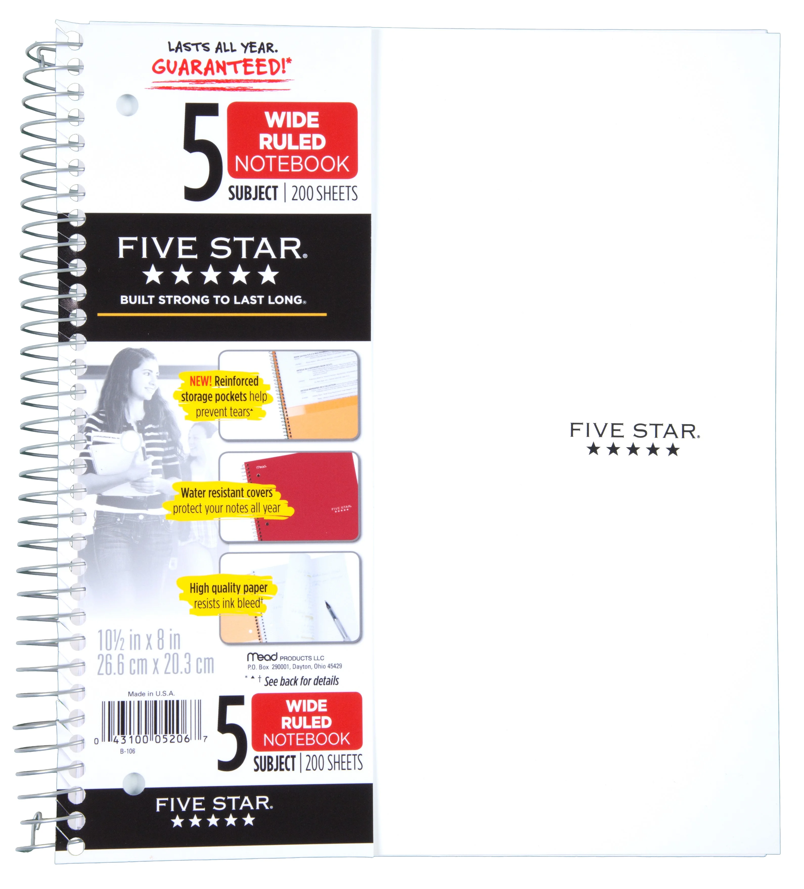 Five Star Wirebound College Rule Notebook 5-Subject